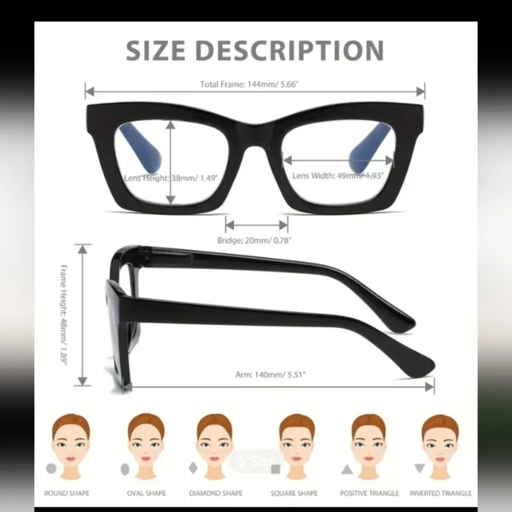 +2.25 Square reading glasses Oprah style Blue light blocking readers